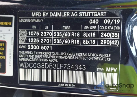 2020 Mercedes-Benz Glc 300 from USA, damaged, VIN WDC0G8DB3LF734343